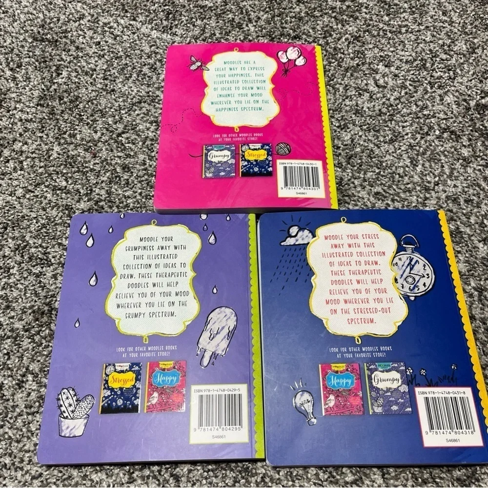 Set of 3 Moodles Books Grumpy, Happy & Stressed Doodle Your Mood Coloring Books